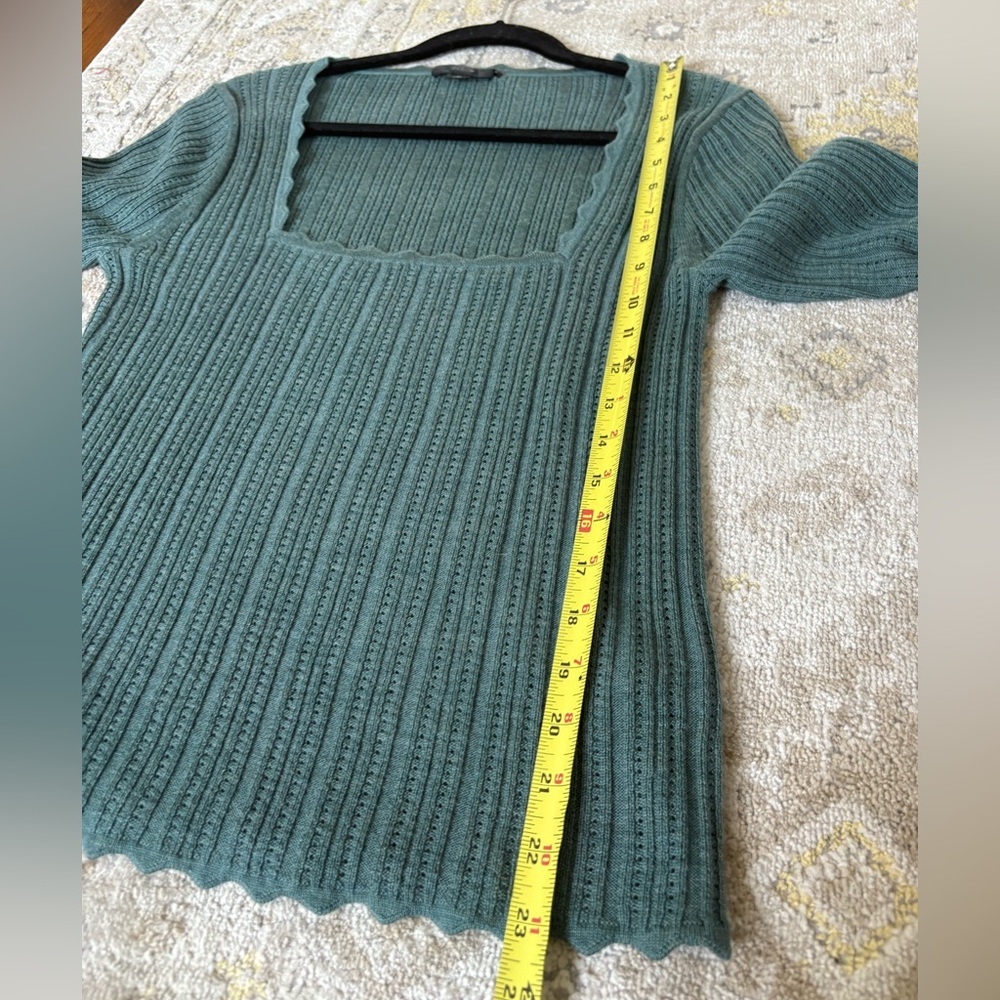 J. Crew Scalloped- Edge Pointelle Green Wool Sweater - Picture 9 of 10